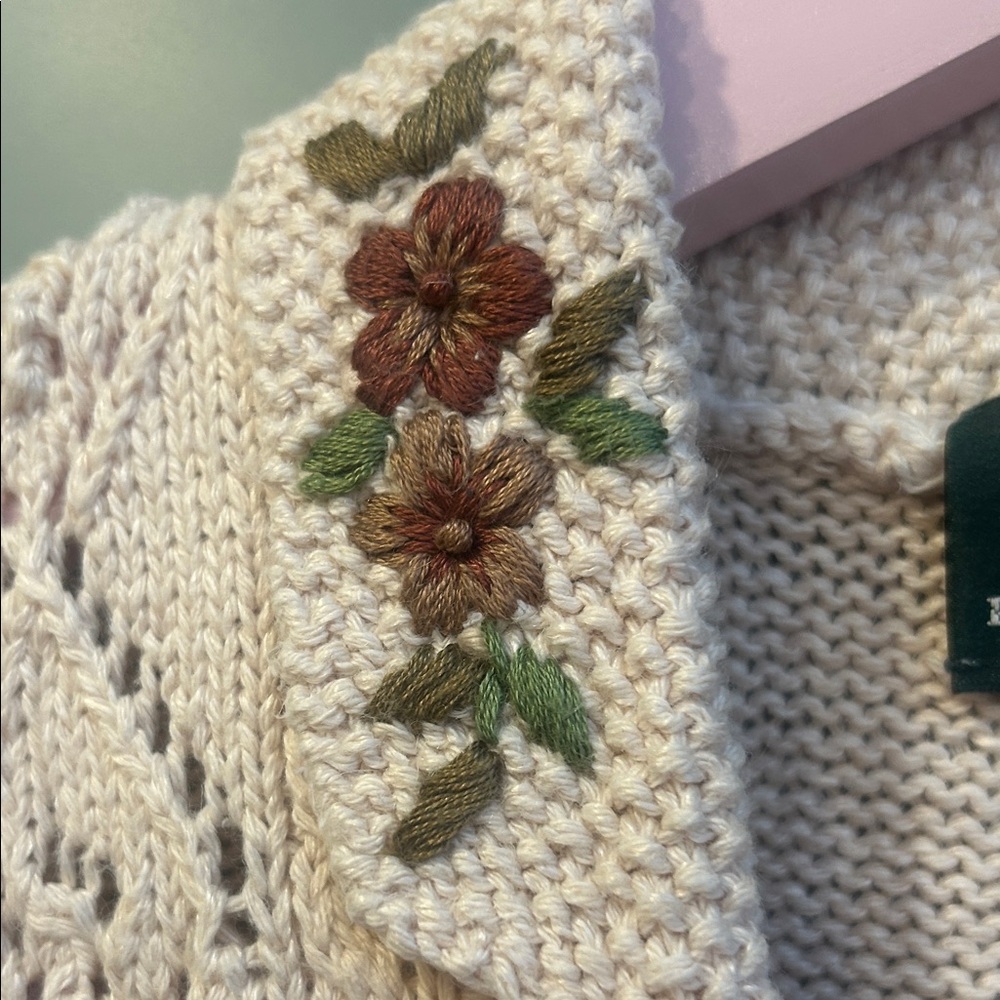 Vintage Lauren Ralph Lauren Cream Floral Linen Sweater Vest Small - Picture 4 of 6